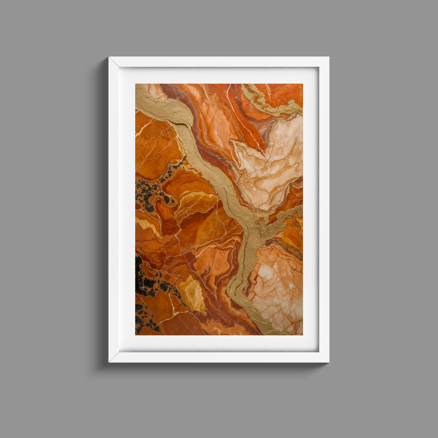 Stunning set of three orange marble and gold prints