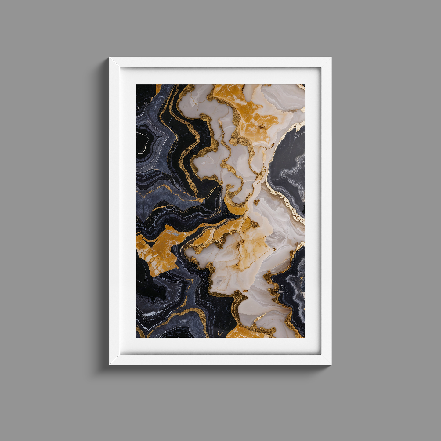 Stunning set of three black marble and gold prints