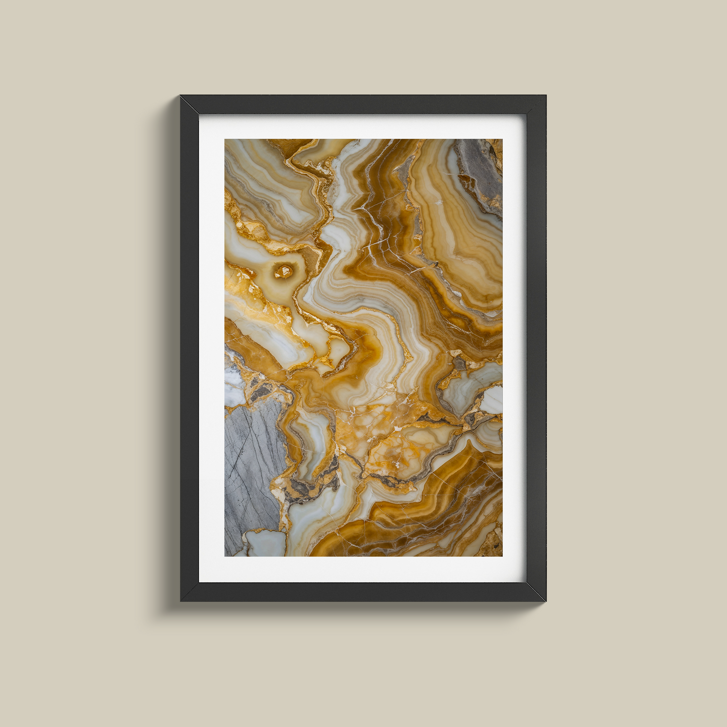 Stunning set of three yellow marble and gold prints