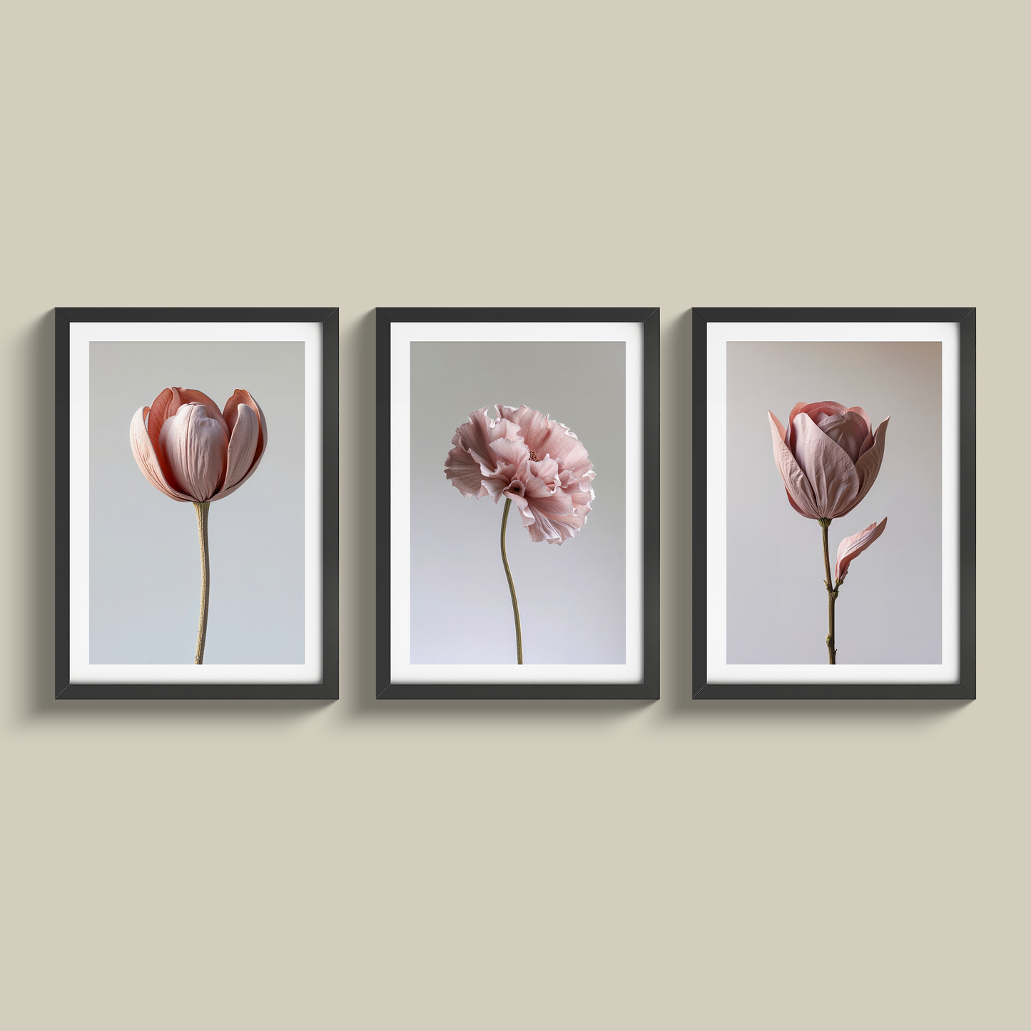 Stunning set of three dusty pink flowers