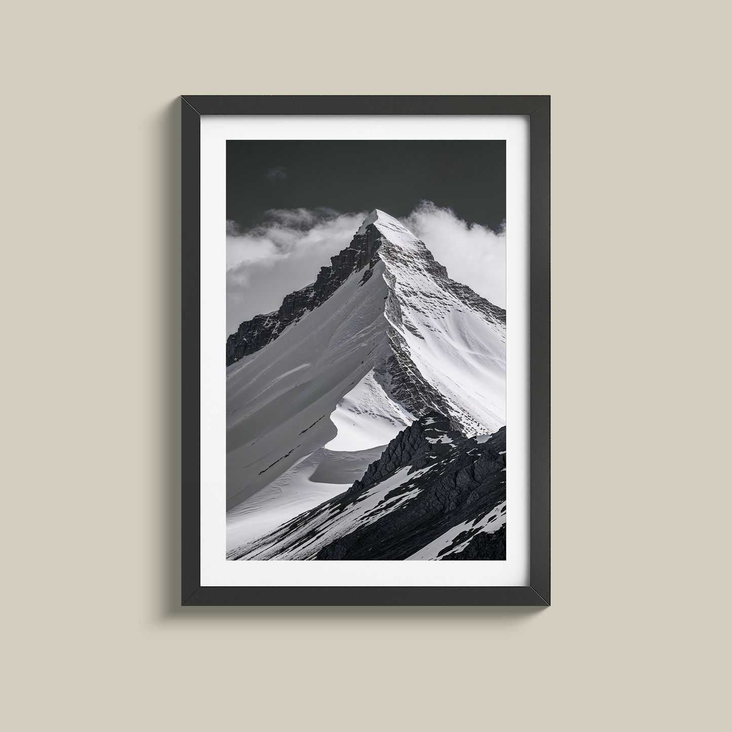 Gorgeous black and white snow capped mountain print