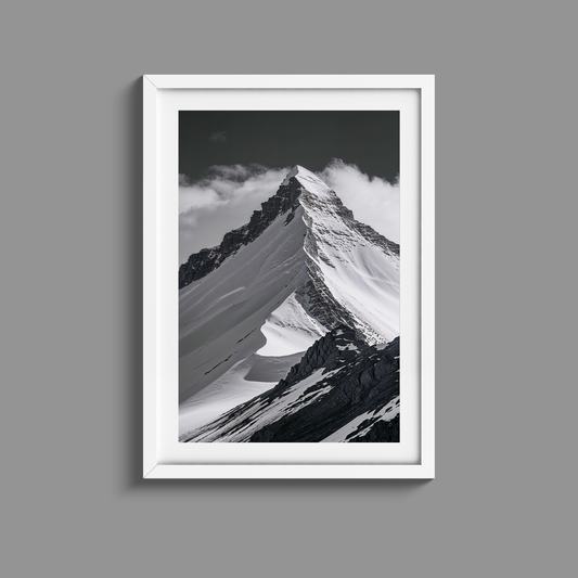 Gorgeous black and white snow capped mountain print