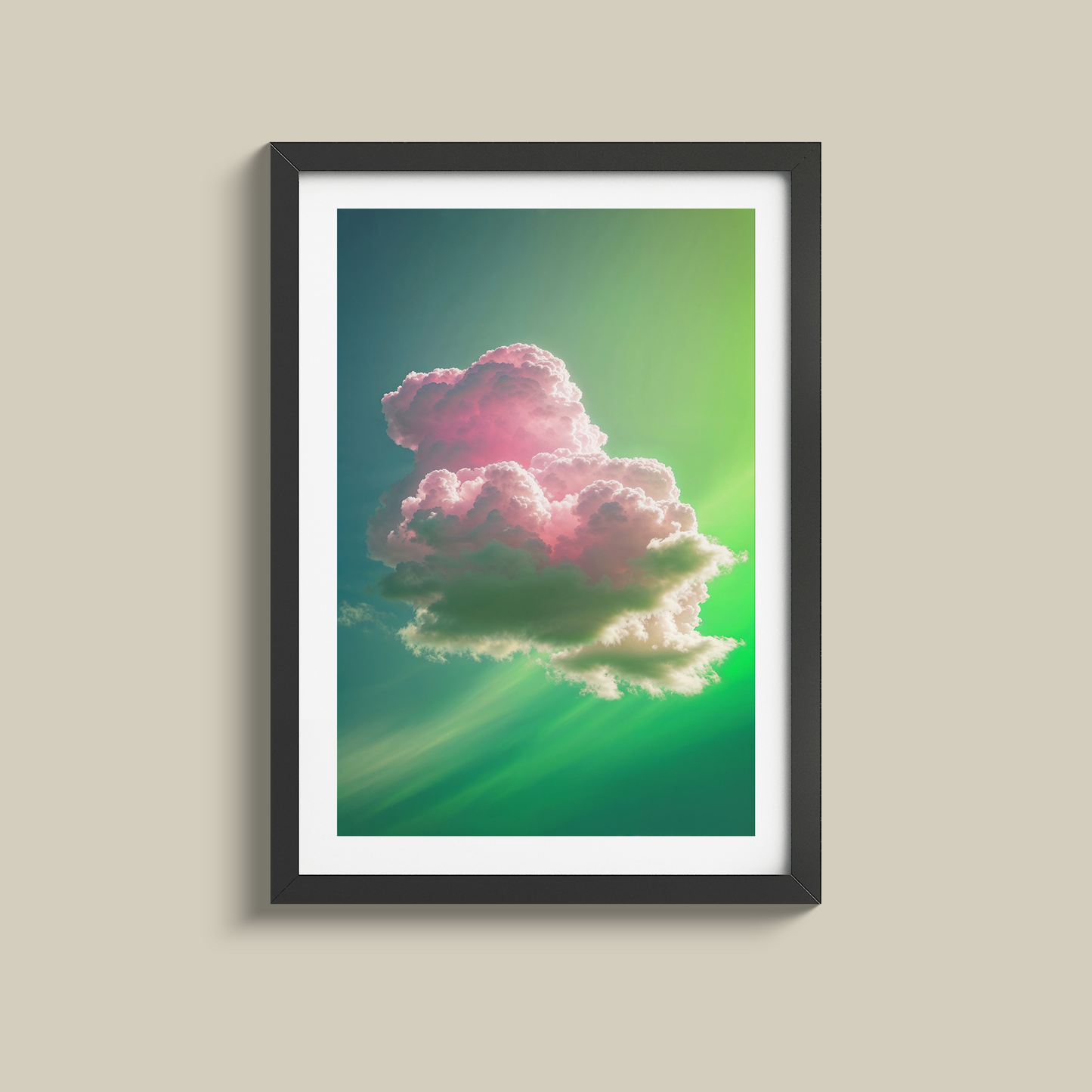 Gorgeous pink cloud and green sky print