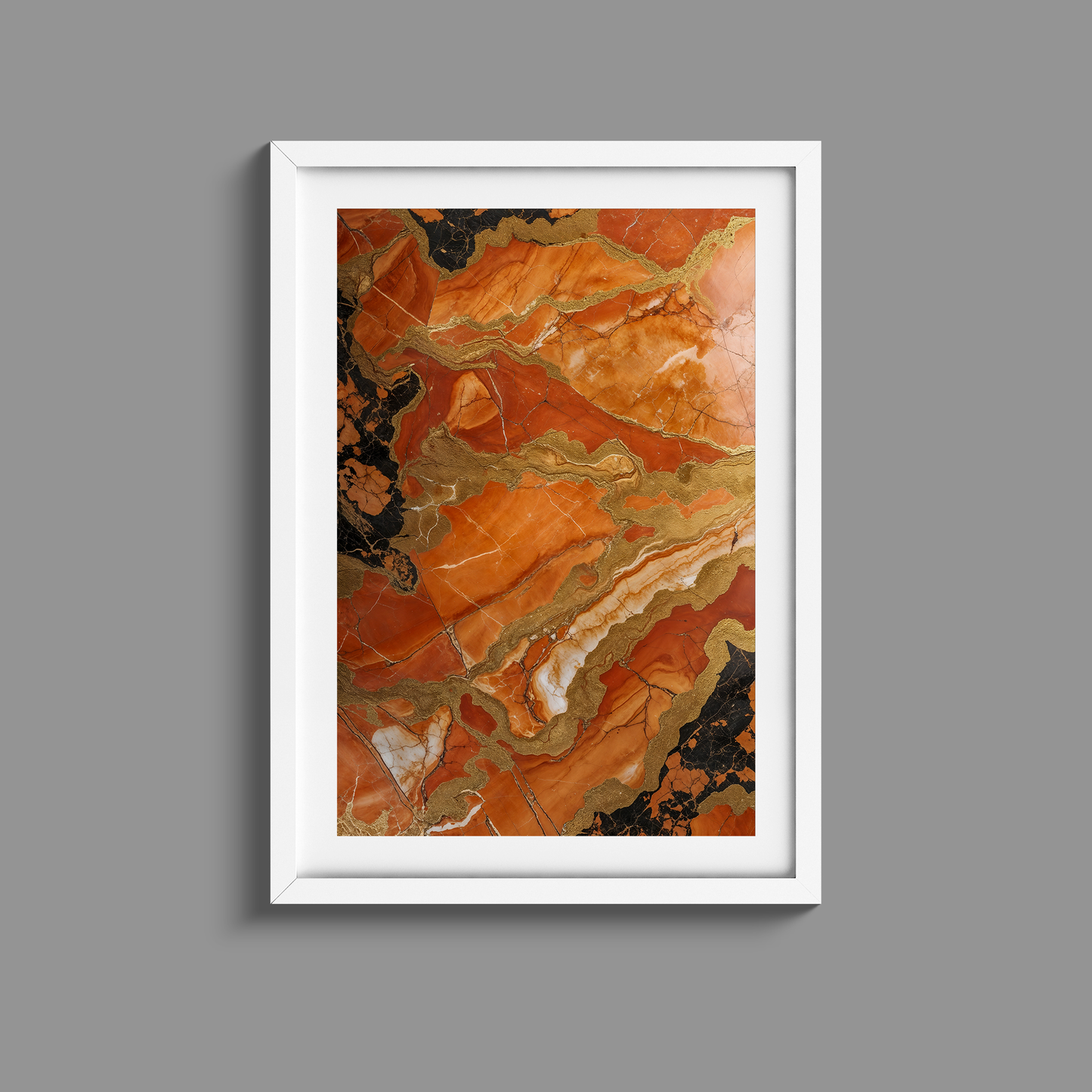 Stunning set of three orange marble and gold prints