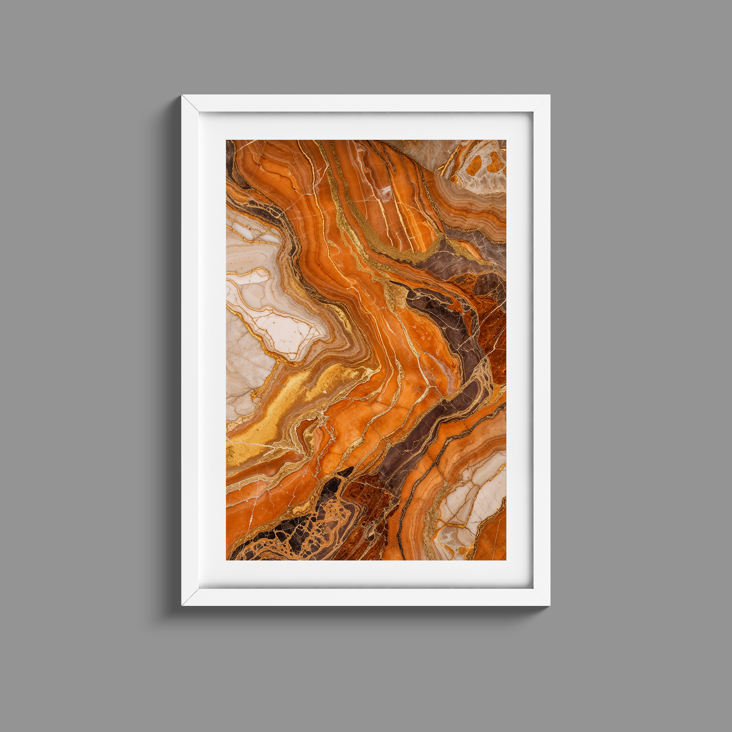 Stunning set of three orange marble and gold prints