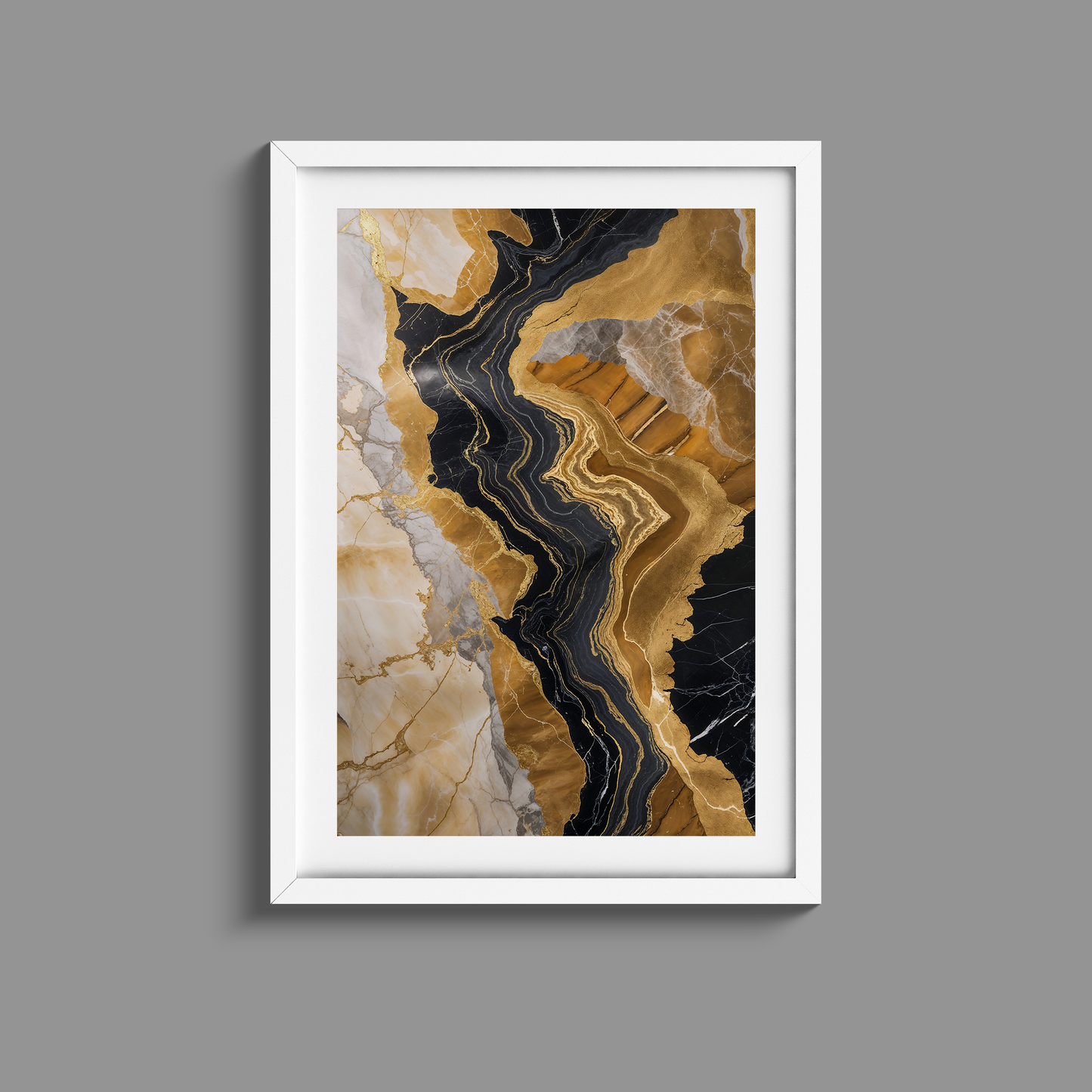 Stunning set of three black marble and gold prints