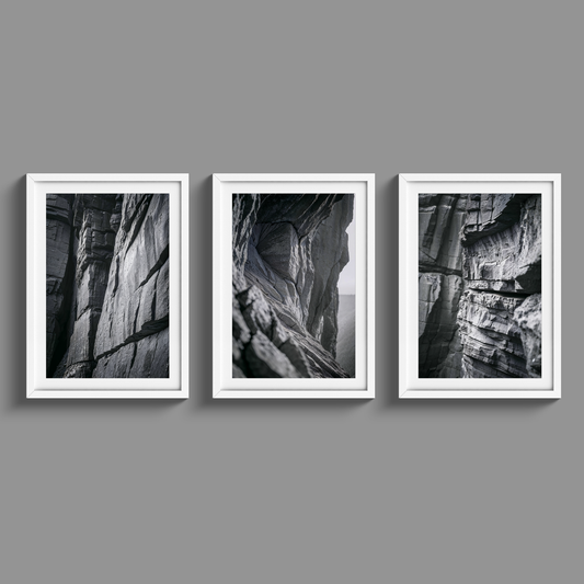 Stunning black and white set of three rock faces