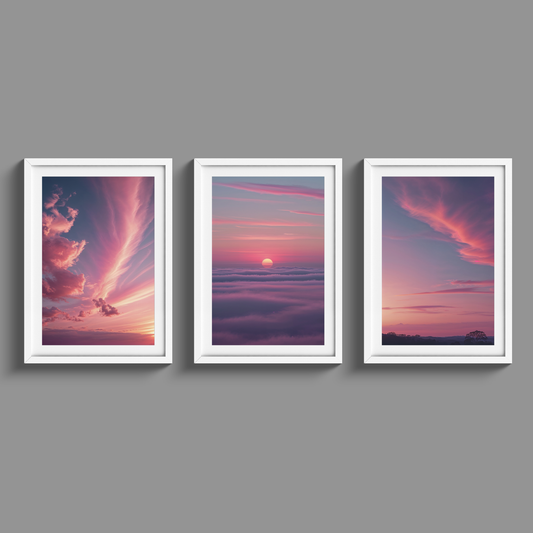Soothing set of three dusty pink sunsets