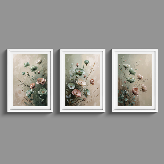 Gorgeous set of three flower prints