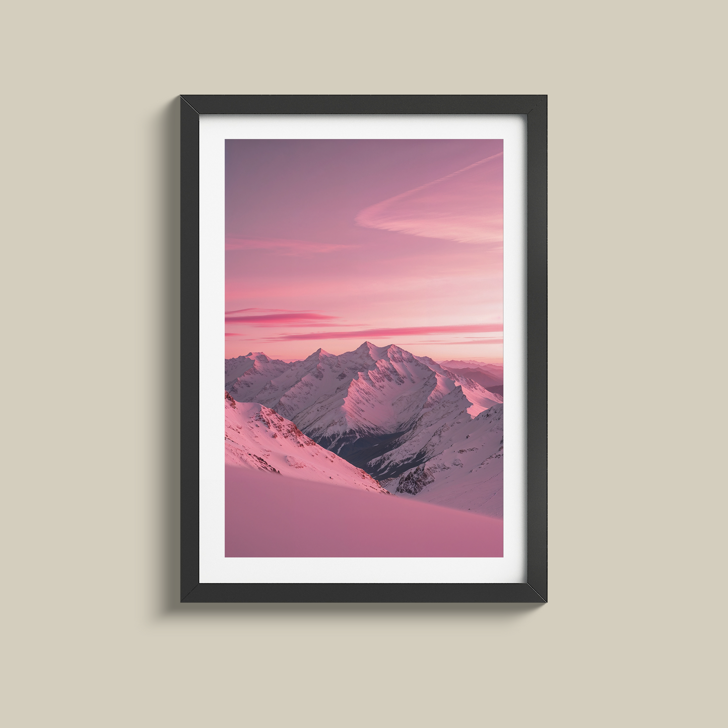 Soothing dusky pink mountain sunset print
