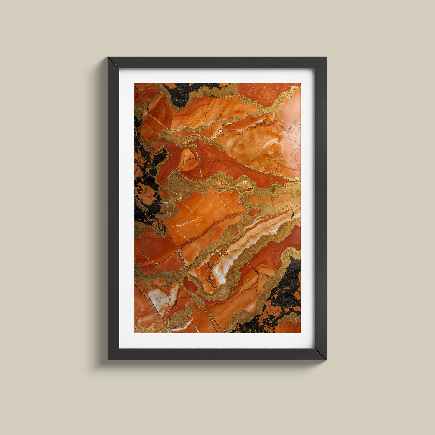 Stunning set of three orange marble and gold prints