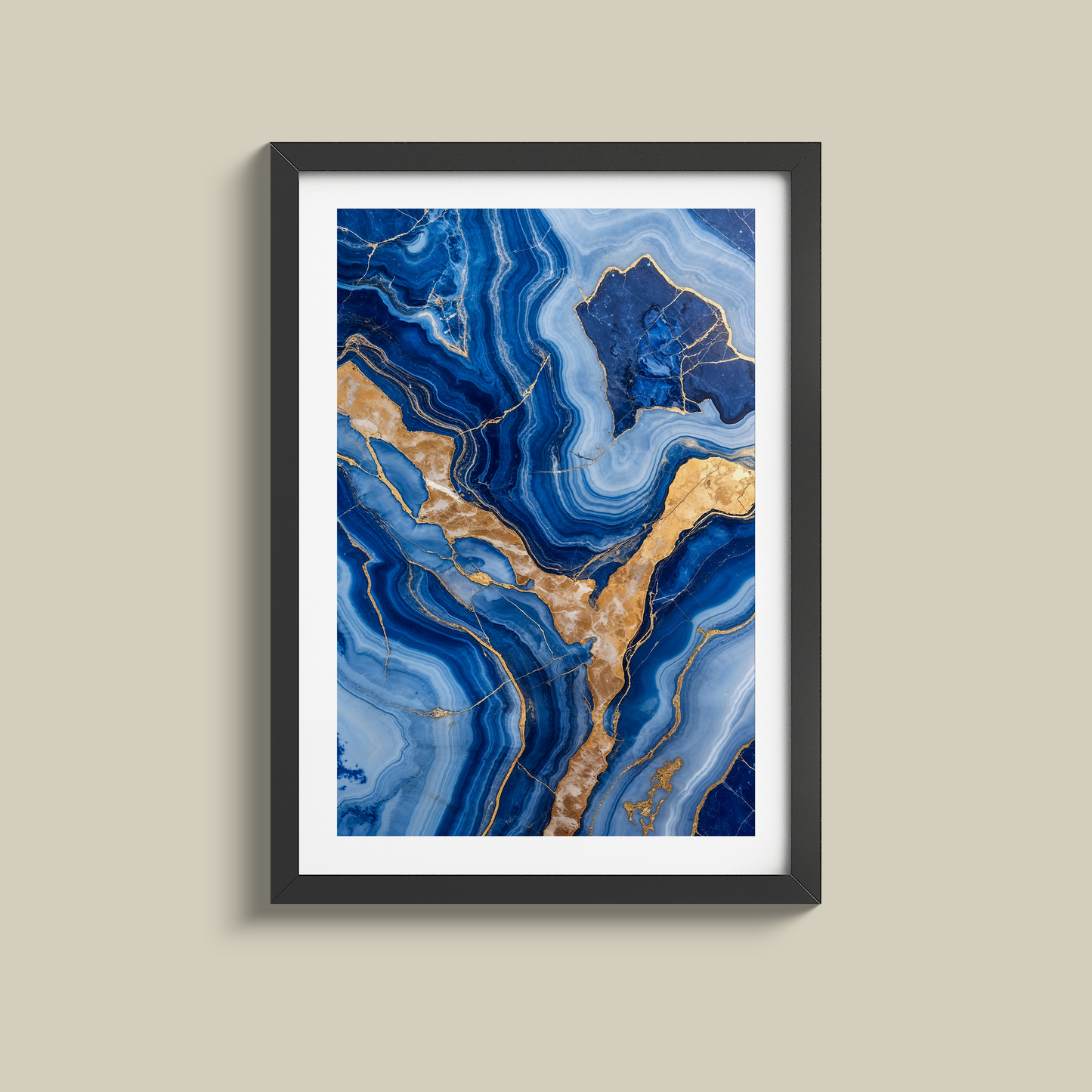 Stunning set of three blue marble and gold prints