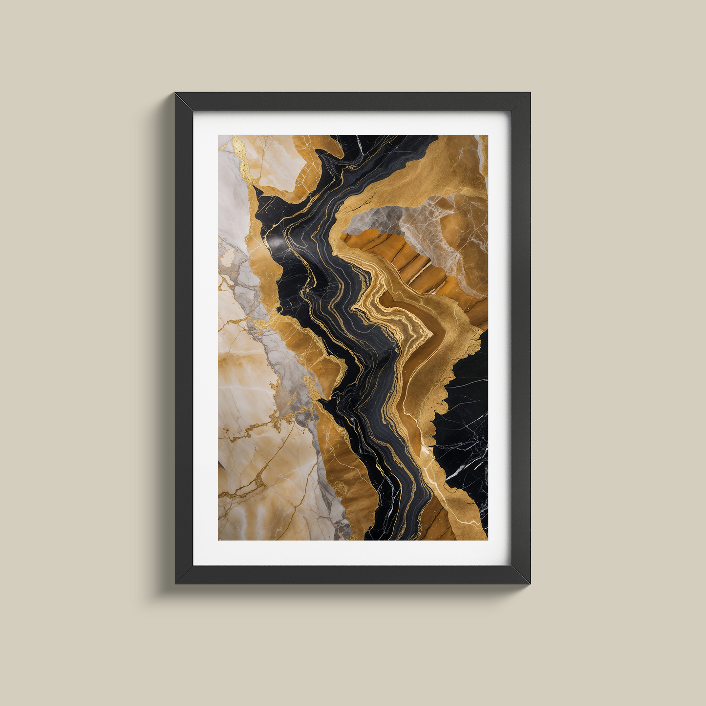 Stunning set of three black marble and gold prints