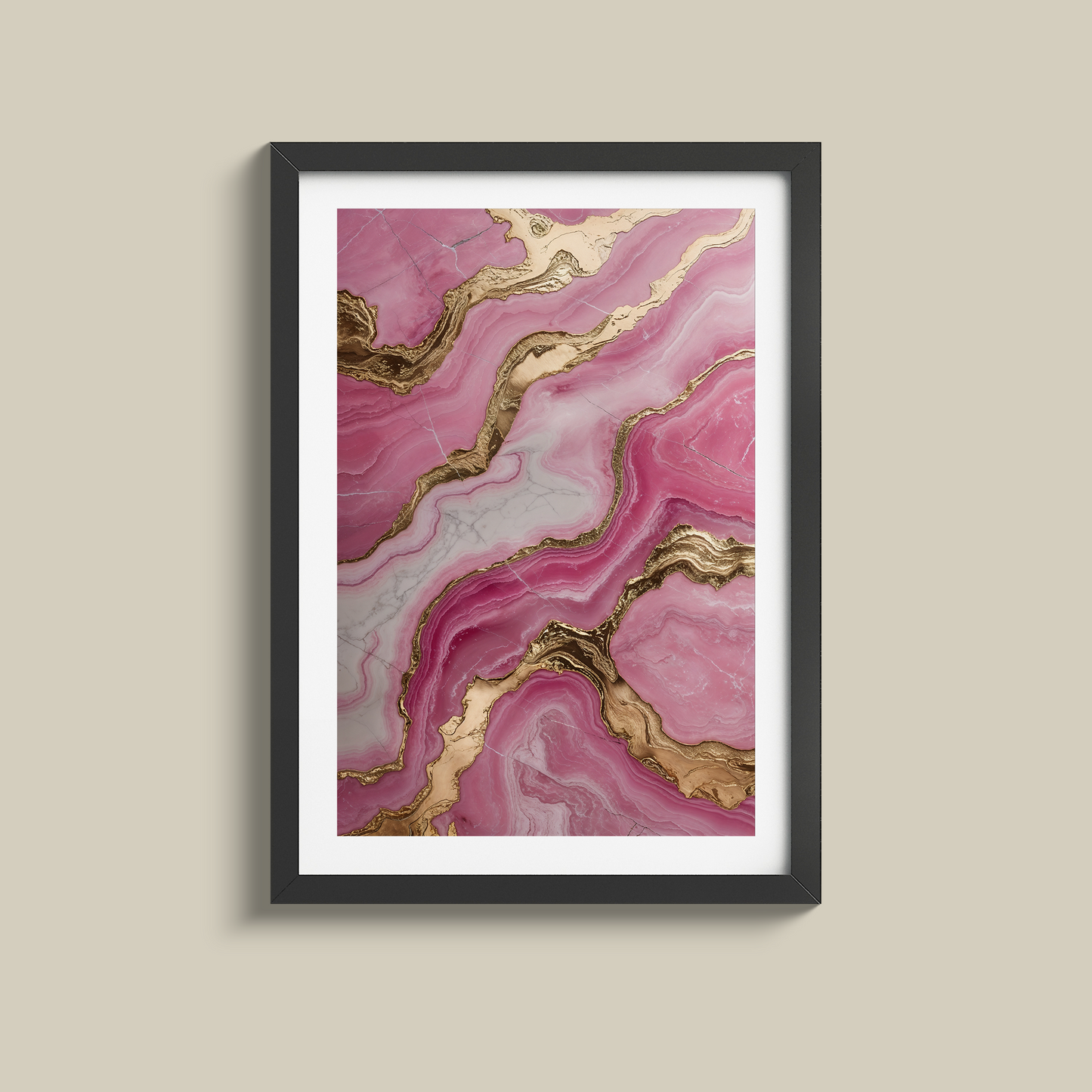 Stunning set of three pink marble and gold prints