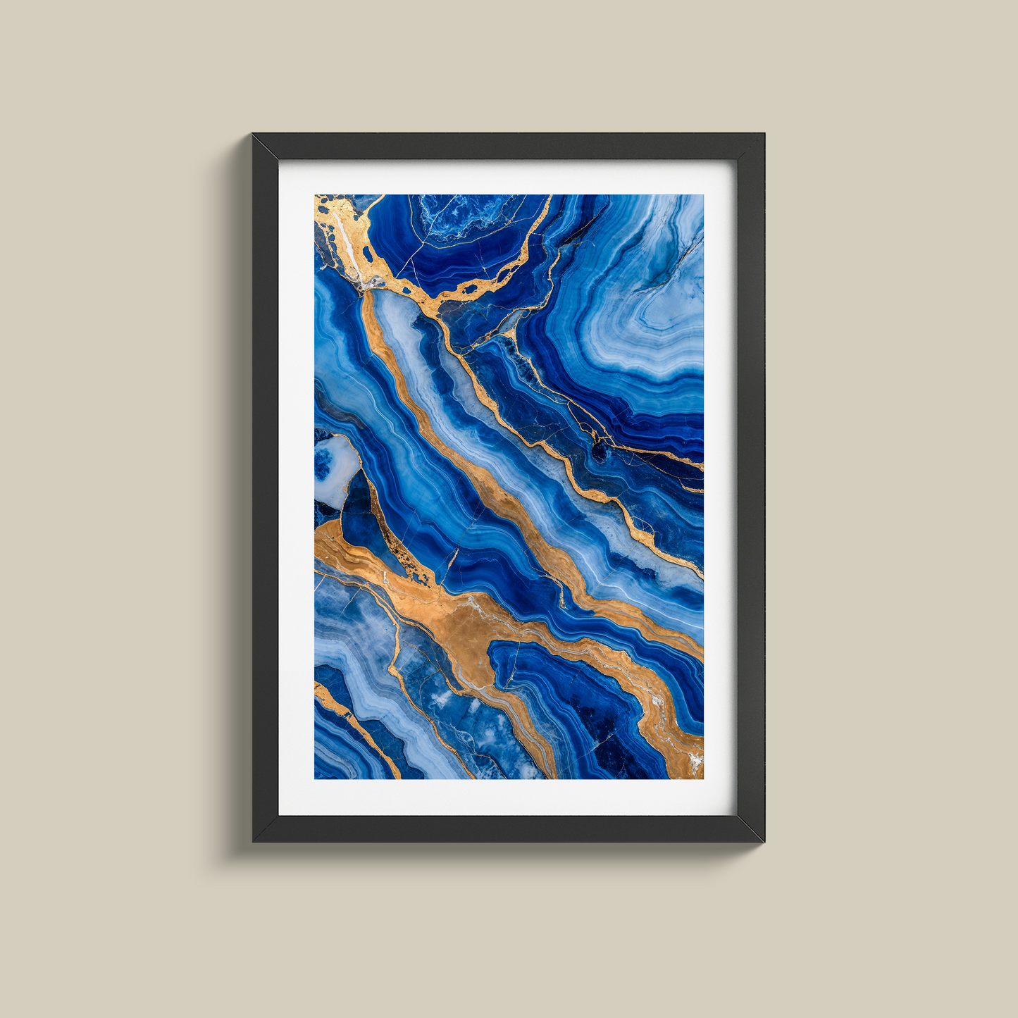 Stunning set of three blue marble and gold prints