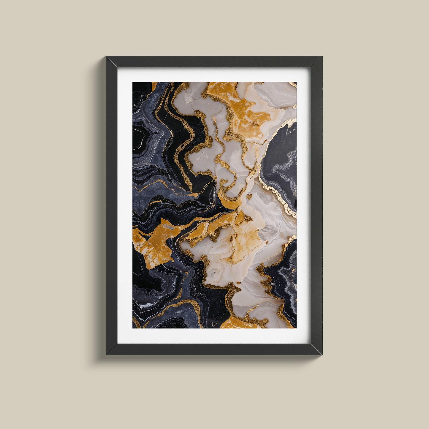 Stunning set of three black marble and gold prints
