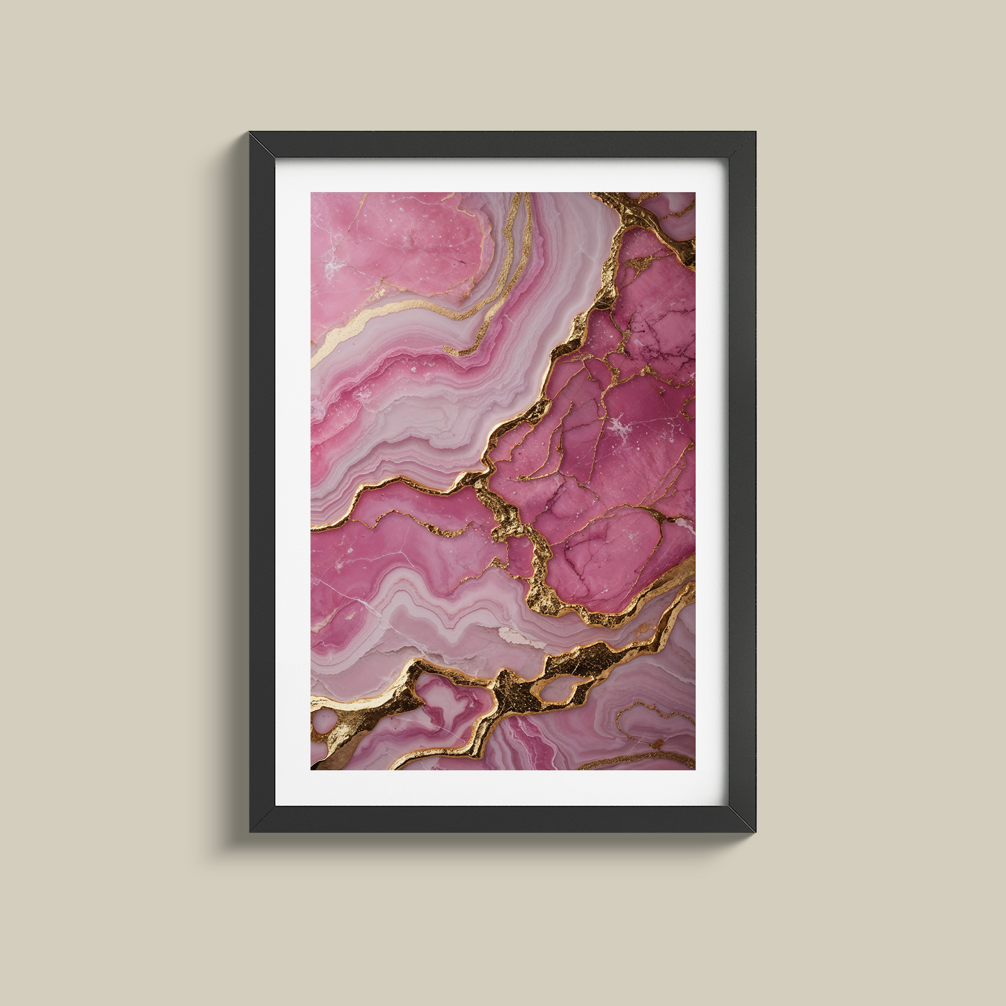 Stunning set of three pink marble and gold prints
