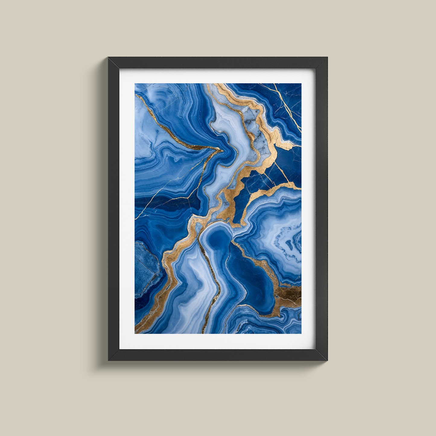 Stunning set of three blue marble and gold prints