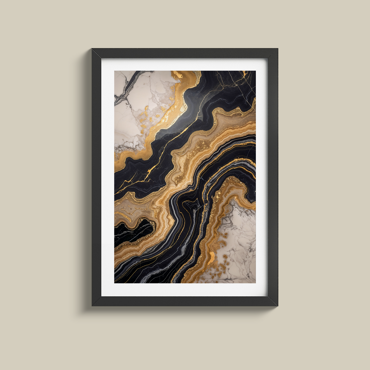 Stunning set of three black marble and gold prints