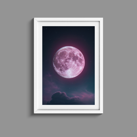 Beautiful pink moon and stary night sky print