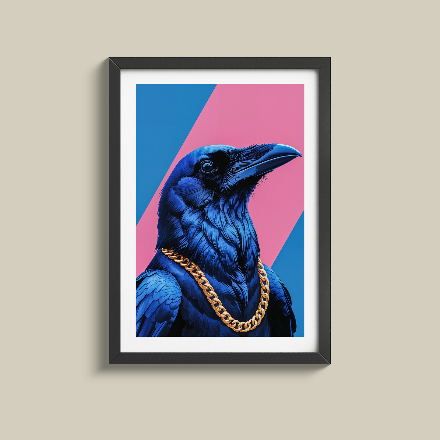 Stunning Pop art crow wearing a gold chain print