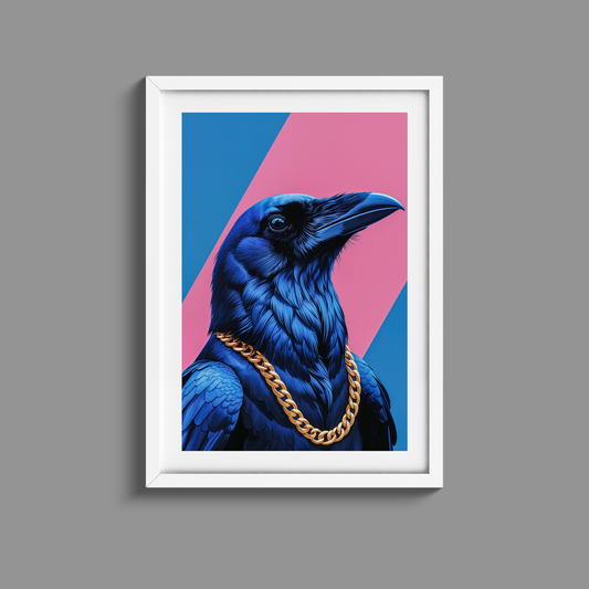 Stunning Pop art crow wearing a gold chain print