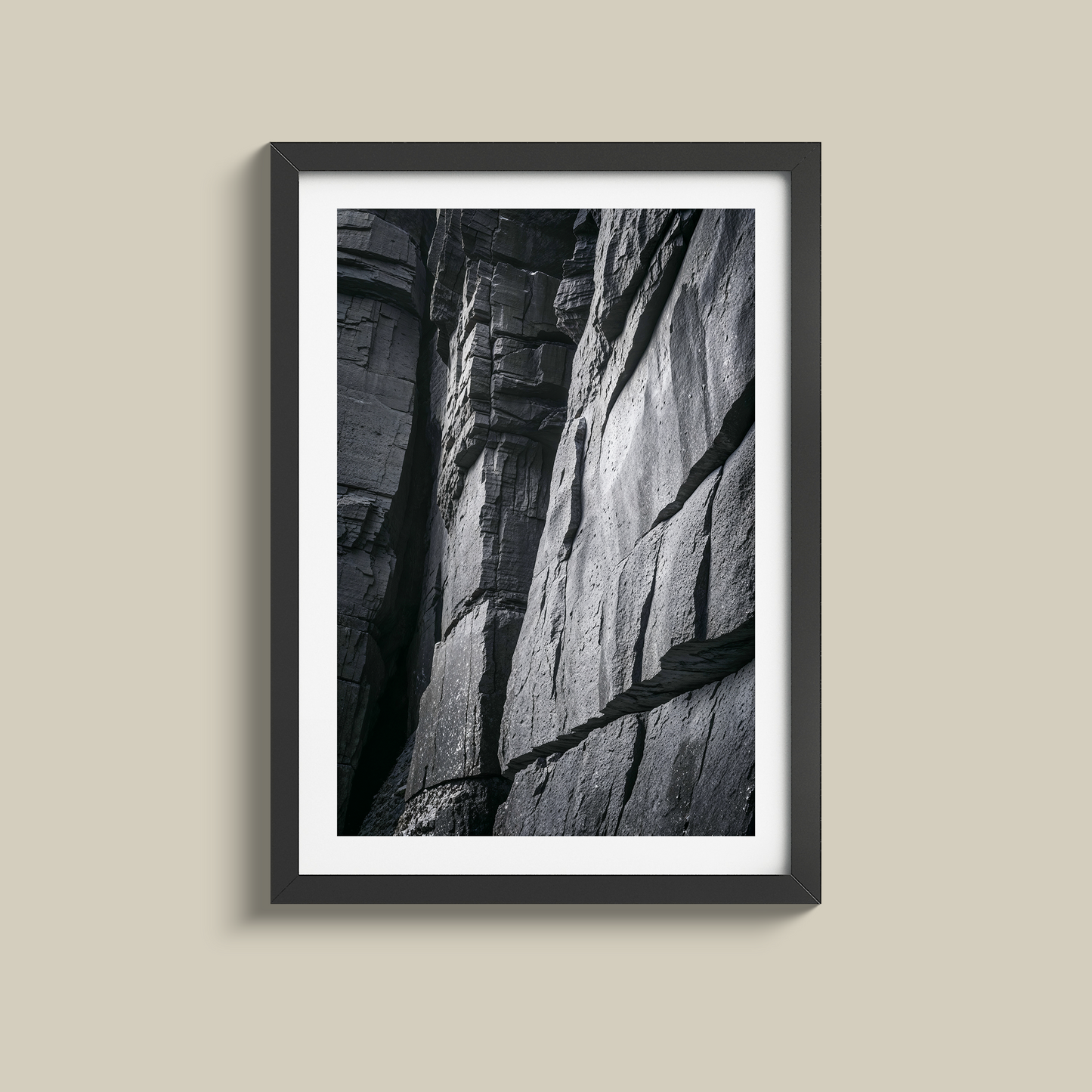 Stunning black and white rock face print
