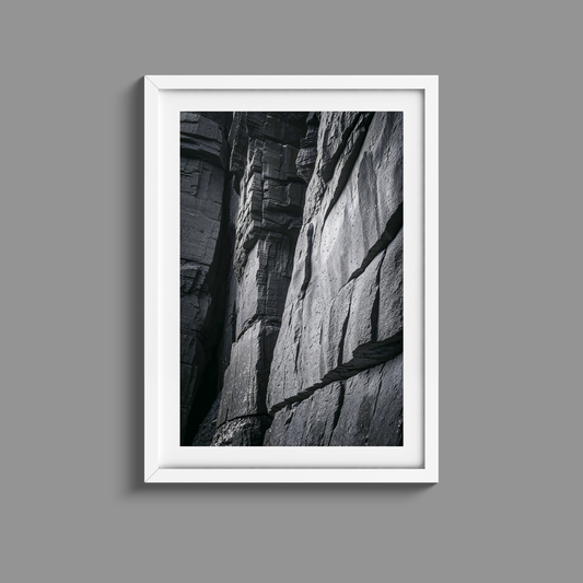 Stunning black and white rock face print