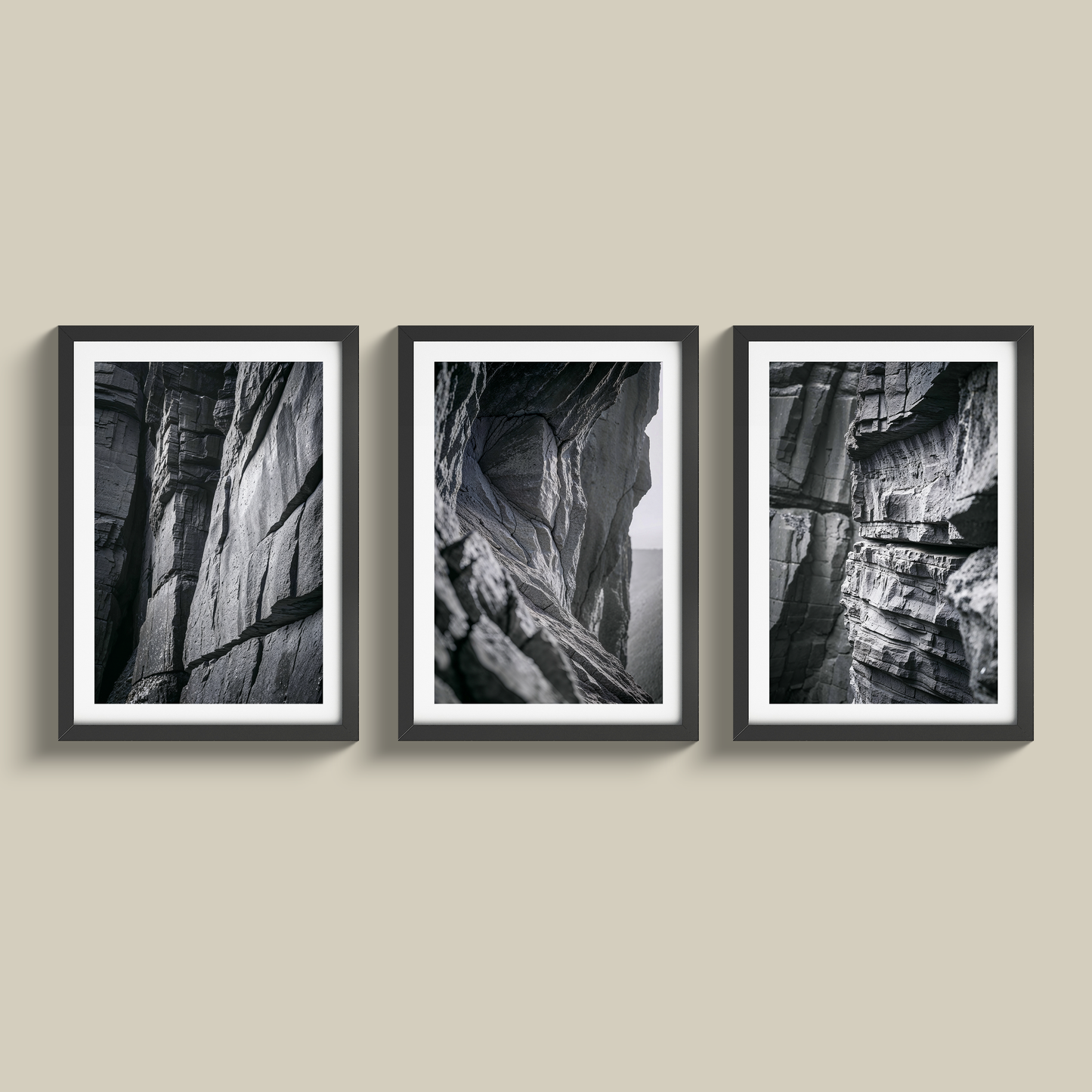 Stunning black and white set of three rock faces