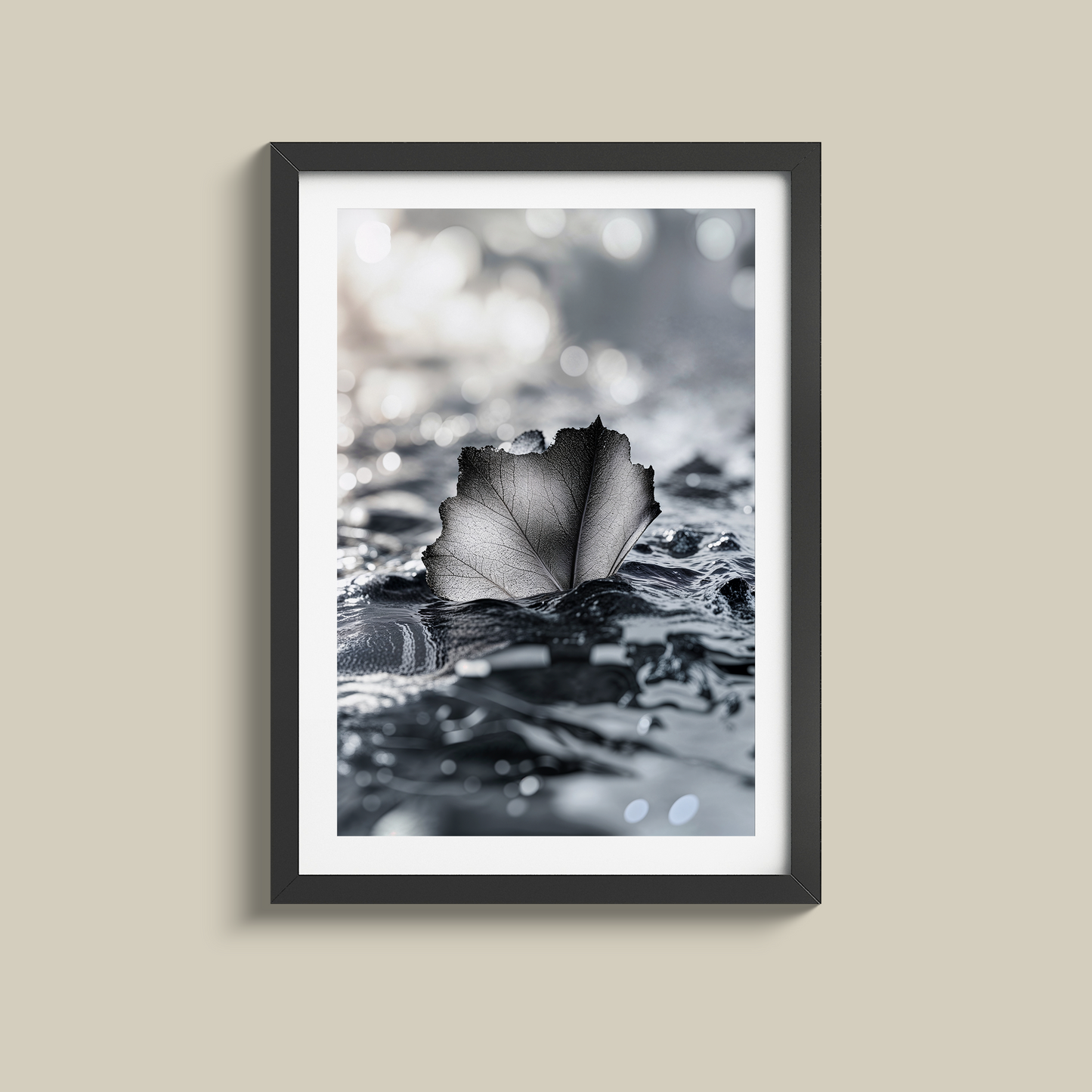 Stunning Black and White minimalist water and leaf print