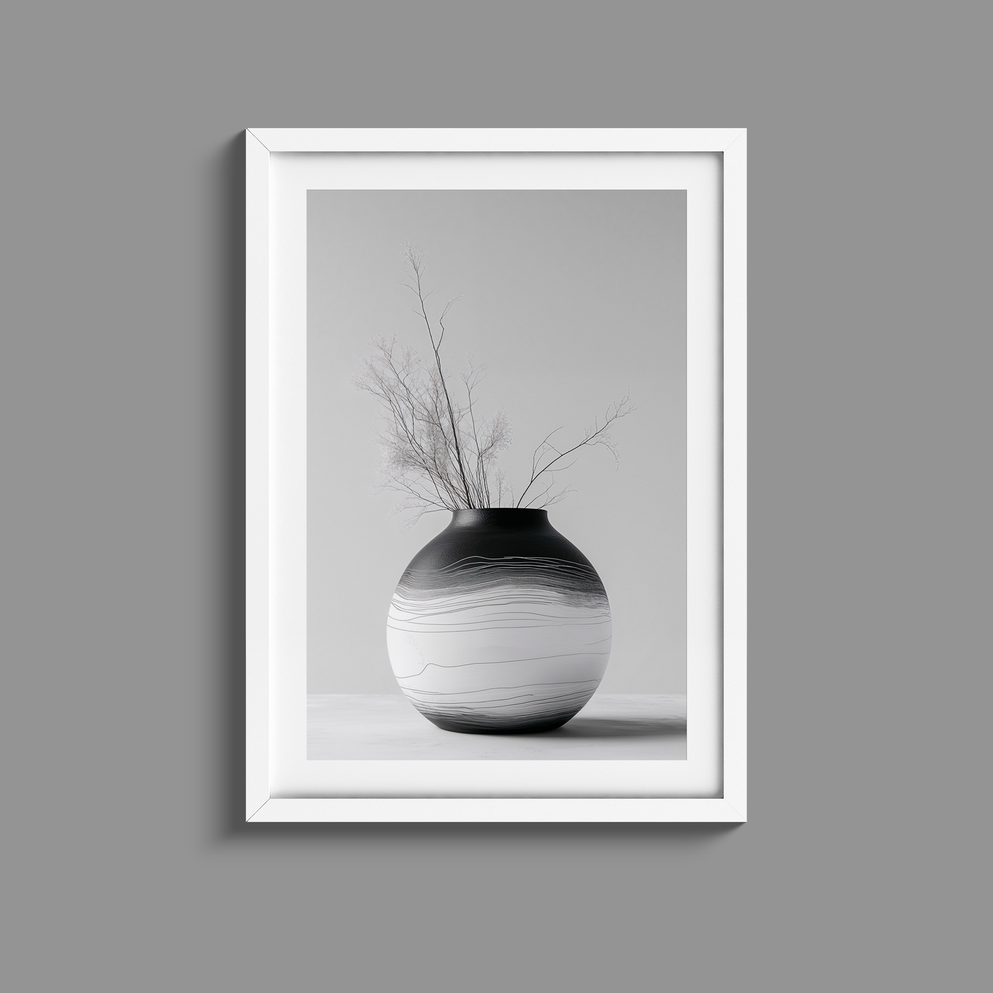 Stunning Black and White minimalist vase and plant print