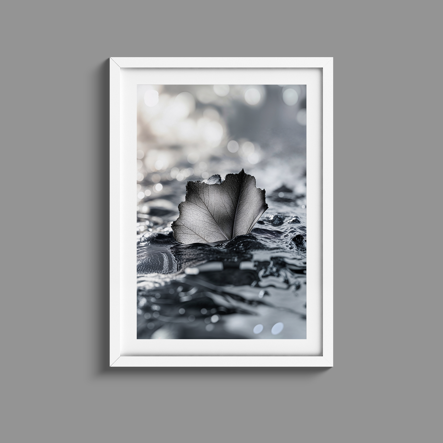 Stunning Black and White minimalist water and leaf print