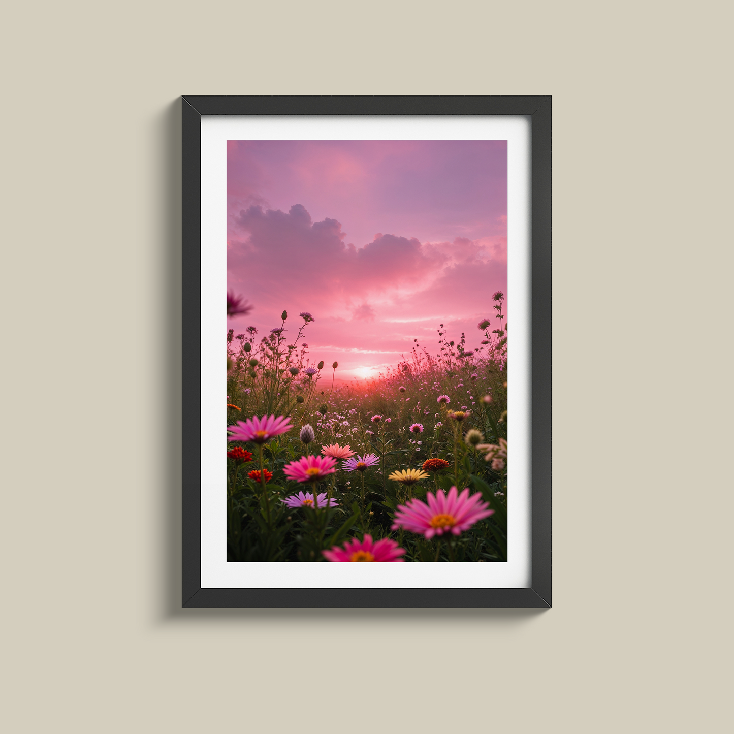 Beautiful wild flowers sunset print