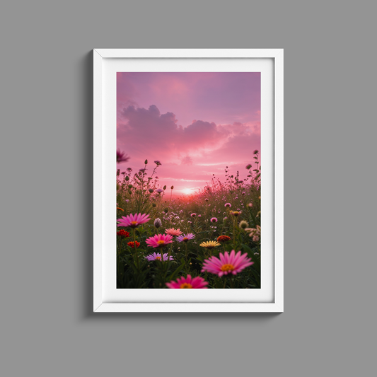 Beautiful wild flowers sunset print